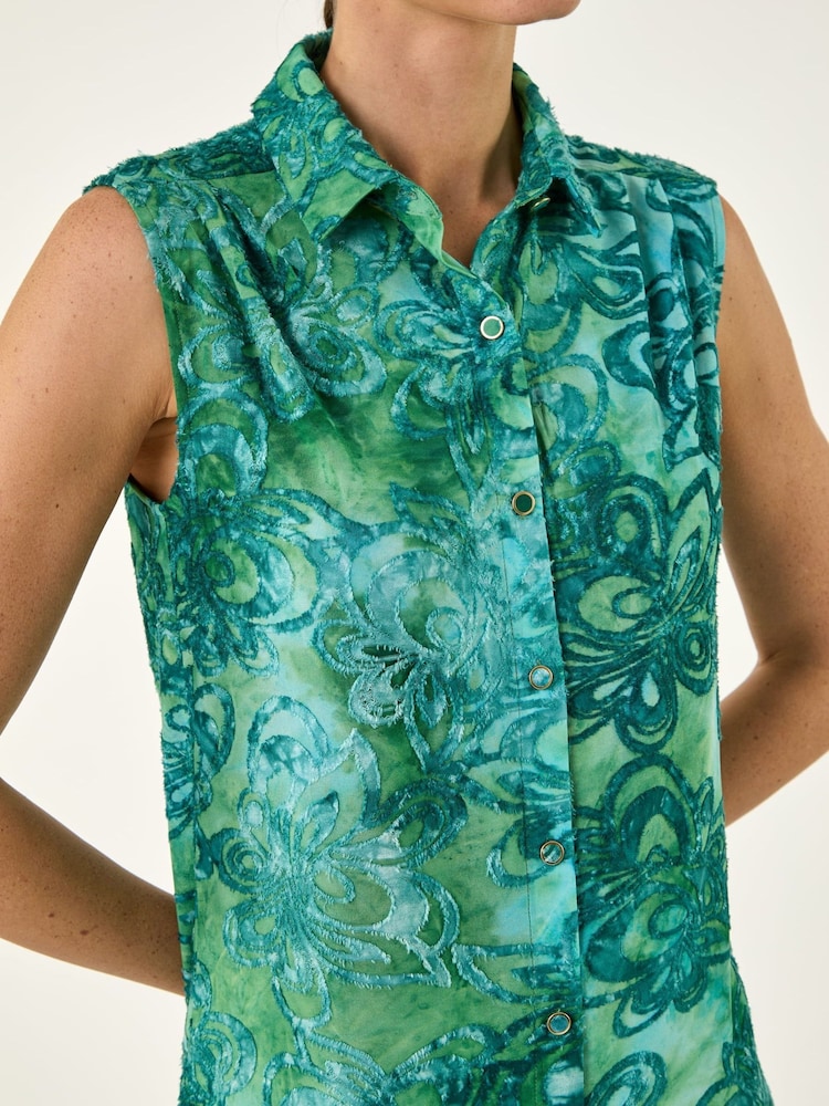 Roman Blue Floral Print Jacquard Blouse - Image 4 of 4