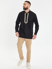 Threadbare Black Long Sleeved 100% Cotton Kurta Tunic Shirt - Image 3 of 4