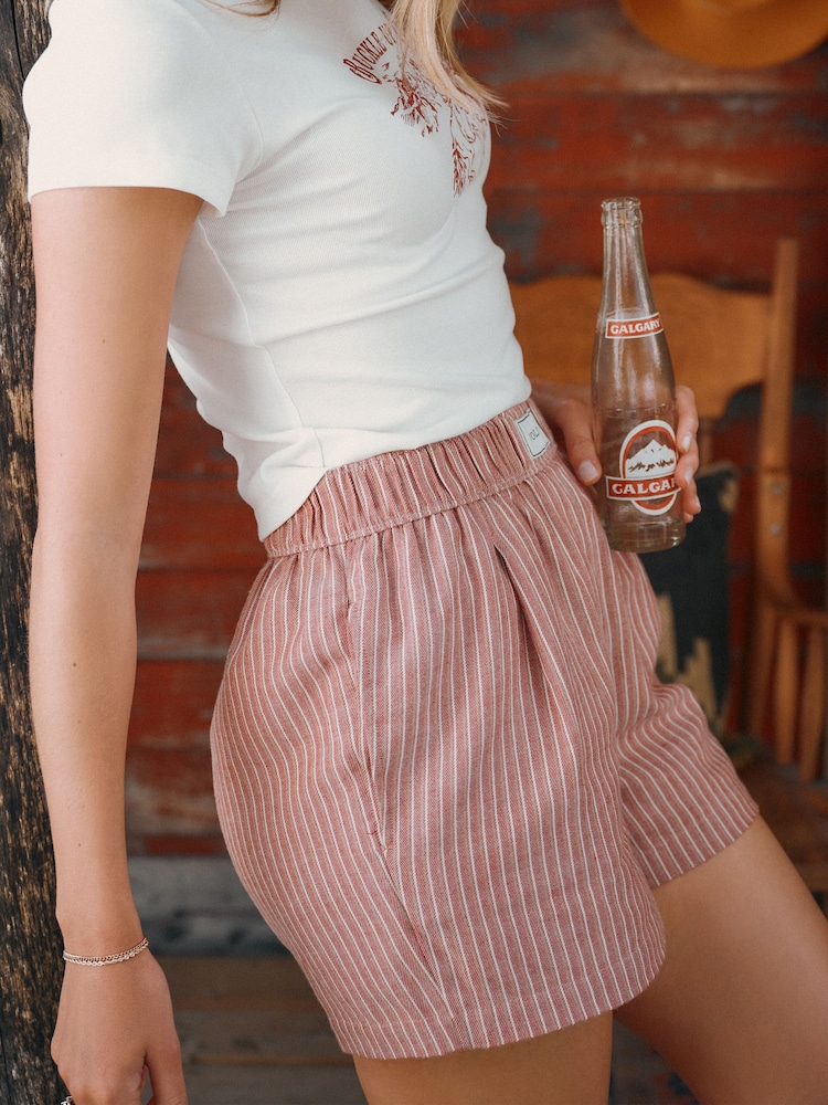 Joules Amara Rust Stripe Pull on Flannel Shorts - Image 2 of 9