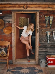 Joules Amara Rust Stripe Pull on Flannel Shorts - Image 3 of 9
