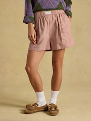 Joules Amara Rust Stripe Pull on Flannel Shorts - Image 4 of 9