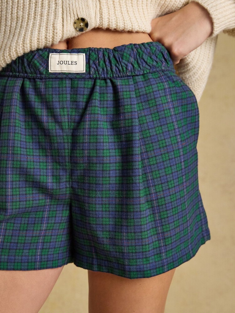 Joules Amara Navy Check Pull On Flannel Pyjama Shorts - Image 7 of 7