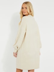 Threadbare Cream V-Neck Chunky Cable Knit Jumper Dress - Image 3 of 5