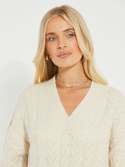 Threadbare Cream V-Neck Chunky Cable Knit Jumper Dress - Image 5 of 5