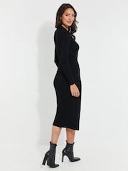 Threadbare Black Ribbed Wrap Dress - Image 2 of 3