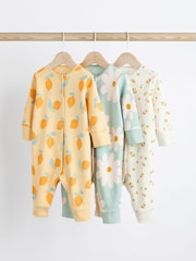 Yellow Baby Printed Footless 100% Cotton Sleepsuits 3 Pack (0mths-3yrs) - Image 1 of 8