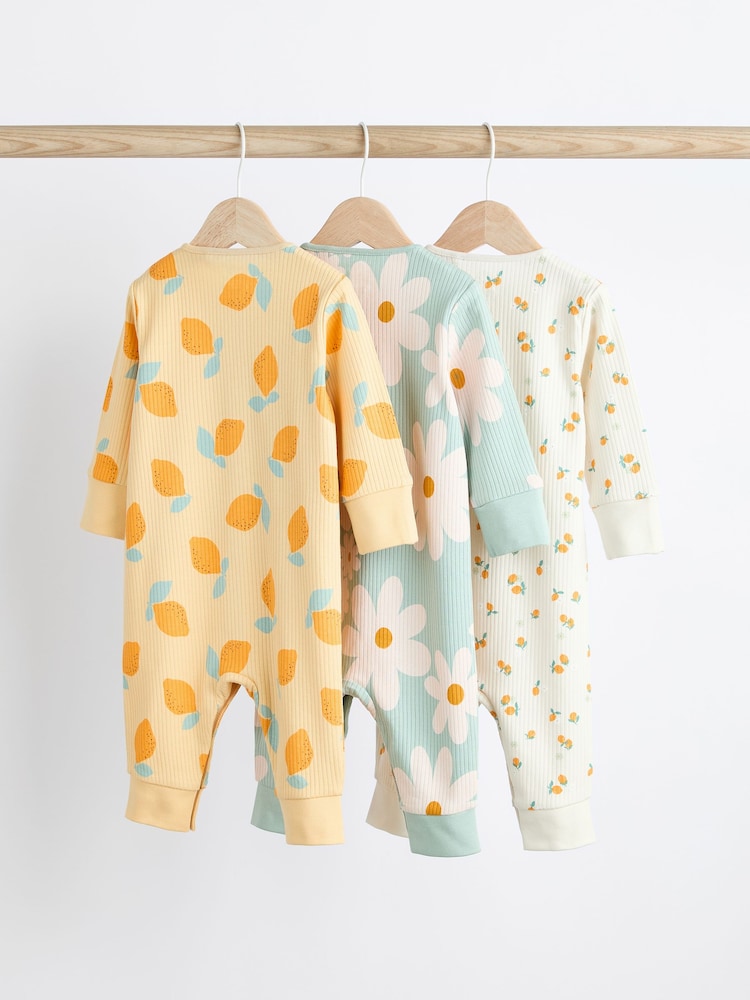 Yellow Baby Printed Footless 100% Cotton Sleepsuits 3 Pack (0mths-3yrs) - Image 2 of 8