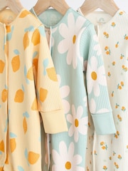 Yellow Baby Printed Footless 100% Cotton Sleepsuits 3 Pack (0mths-3yrs) - Image 3 of 8