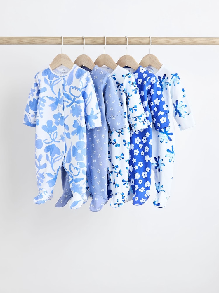Blue Baby Footed 100% Cotton Sleepsuits 5 Pack (0mths-2yrs) - Image 1 of 14