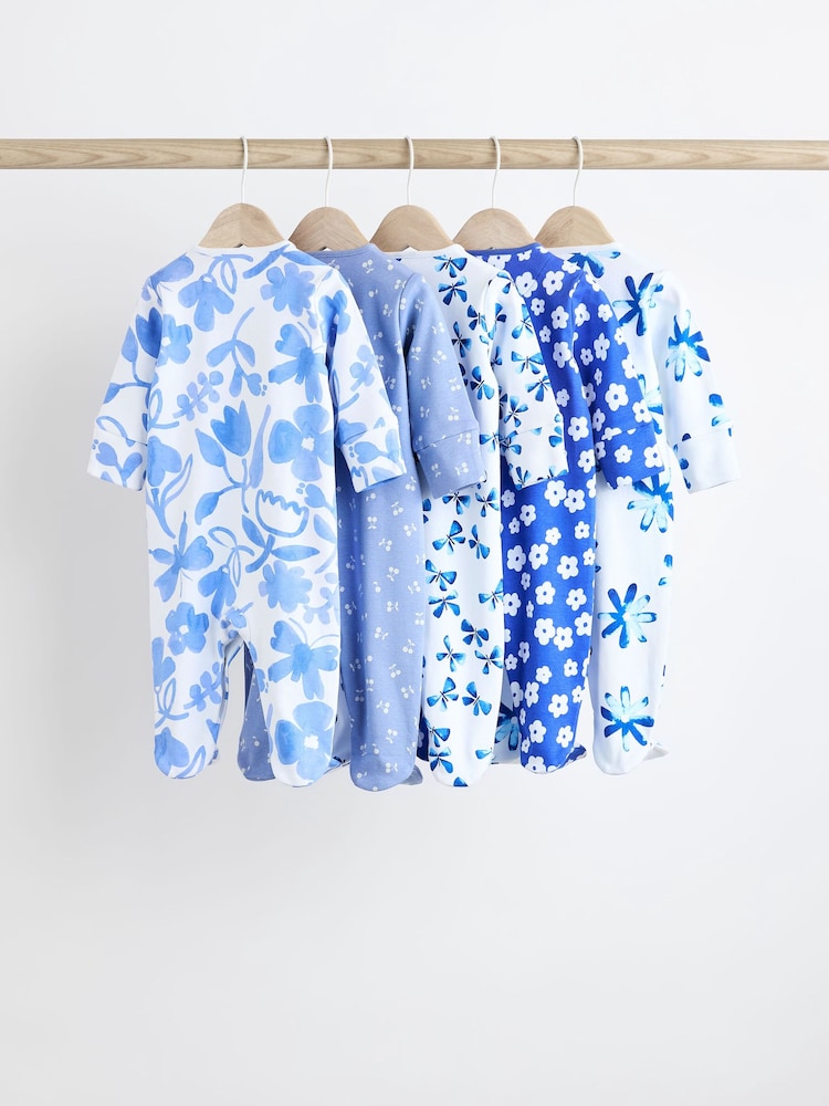 Blue Baby Footed 100% Cotton Sleepsuits 5 Pack (0mths-2yrs) - Image 2 of 14