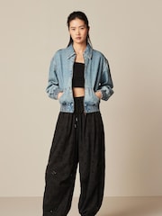 Mid Blue Denim Bomber Jacket - Image 2 of 7