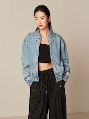 Mid Blue Denim Bomber Jacket - Image 4 of 7