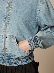Mid Blue Denim Bomber Jacket - Image 5 of 7