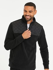 Threadbare Black Quarter Zip Quilted Fleece Jumper - Image 1 of 4