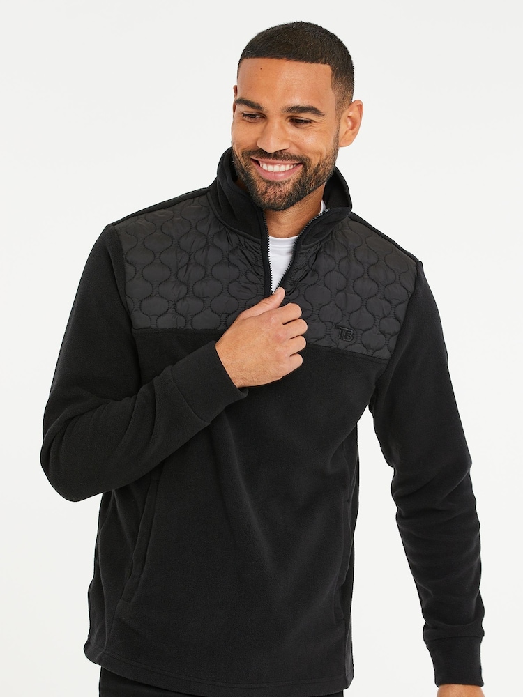 Threadbare Black Quarter Zip Quilted Fleece Jumper - Image 1 of 4