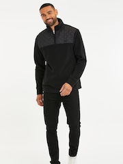 Threadbare Black Quarter Zip Quilted Fleece Jumper - Image 3 of 4