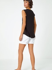 Roman Black Sleeveless Lace Trim 100% Cotton Top - Image 2 of 5