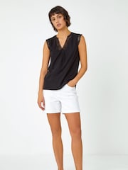 Roman Black Sleeveless Lace Trim 100% Cotton Top - Image 3 of 5