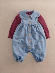 Mamas & Papas Berry Denim Hlače z naramnicami & Komplet rebrastega bodija - Slika 1 iz 4