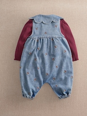 Mamas & Papas Berry Denim Hlače z naramnicami & Komplet rebrastega bodija - Slika 2 iz 4