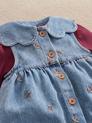 Mamas & Papas Berry Denim Hlače z naramnicami & Komplet rebrastega bodija - Slika 3 iz 4
