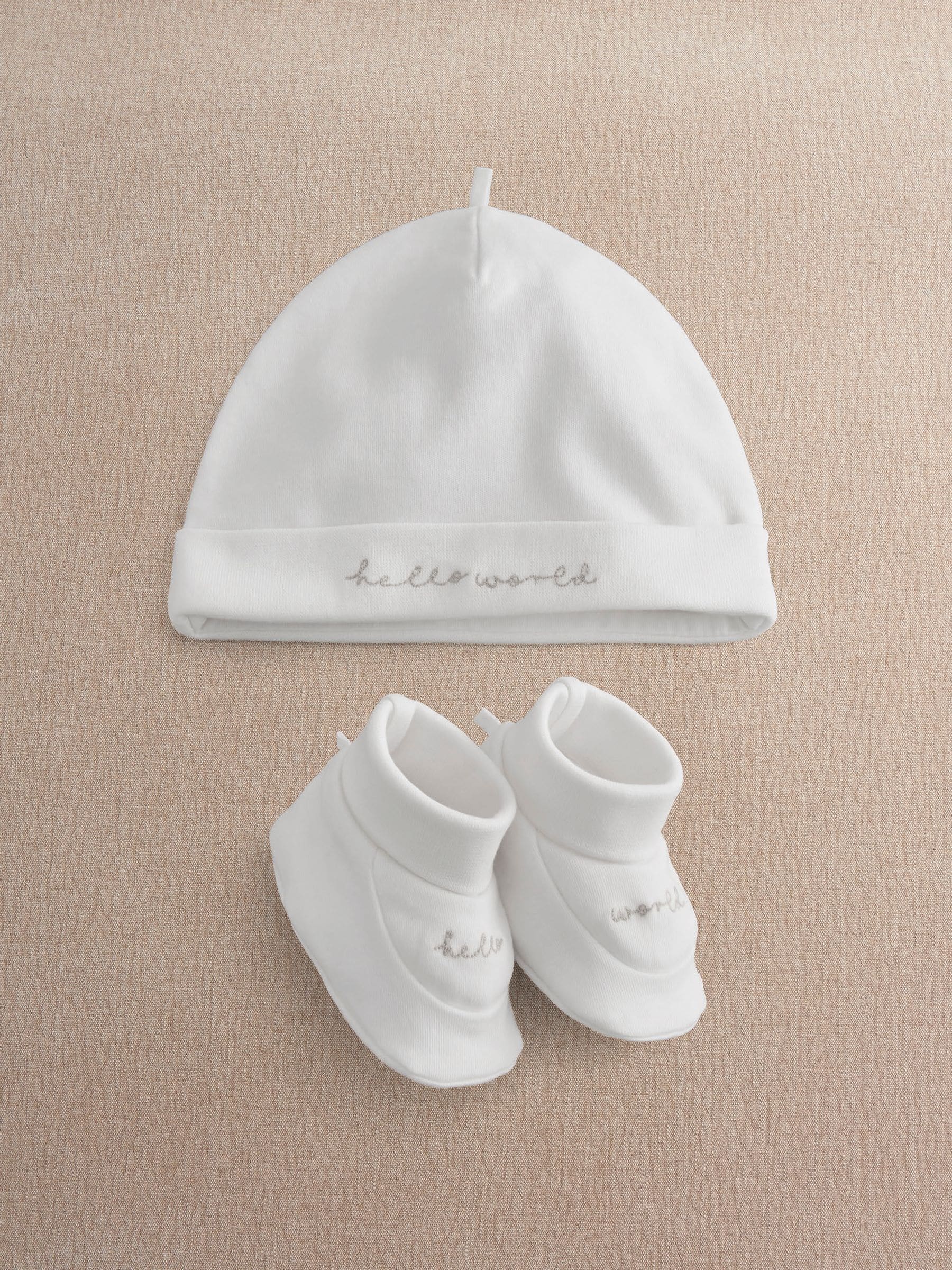 Mamas & Papas - Baby Hat & Booties Set - Hello World - 0-3 Months - White - Image 2