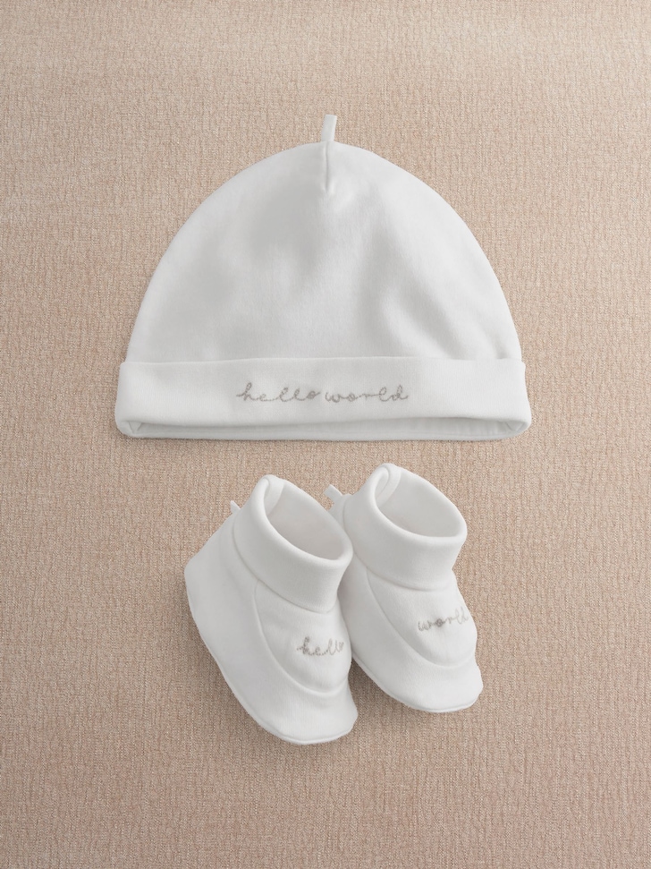 Mamas & Papas White Hello World Hat & Booties