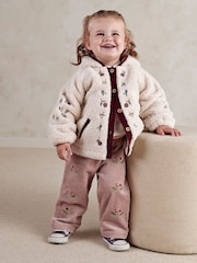 Mamas & Papas Cream Embroidered Borg Jacket - Image 1 of 3