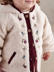 Mamas & Papas Cream Embroidered Borg Jacket - Image 2 of 3