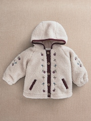 Mamas & Papas Cream Embroidered Borg Jacket - Image 3 of 3