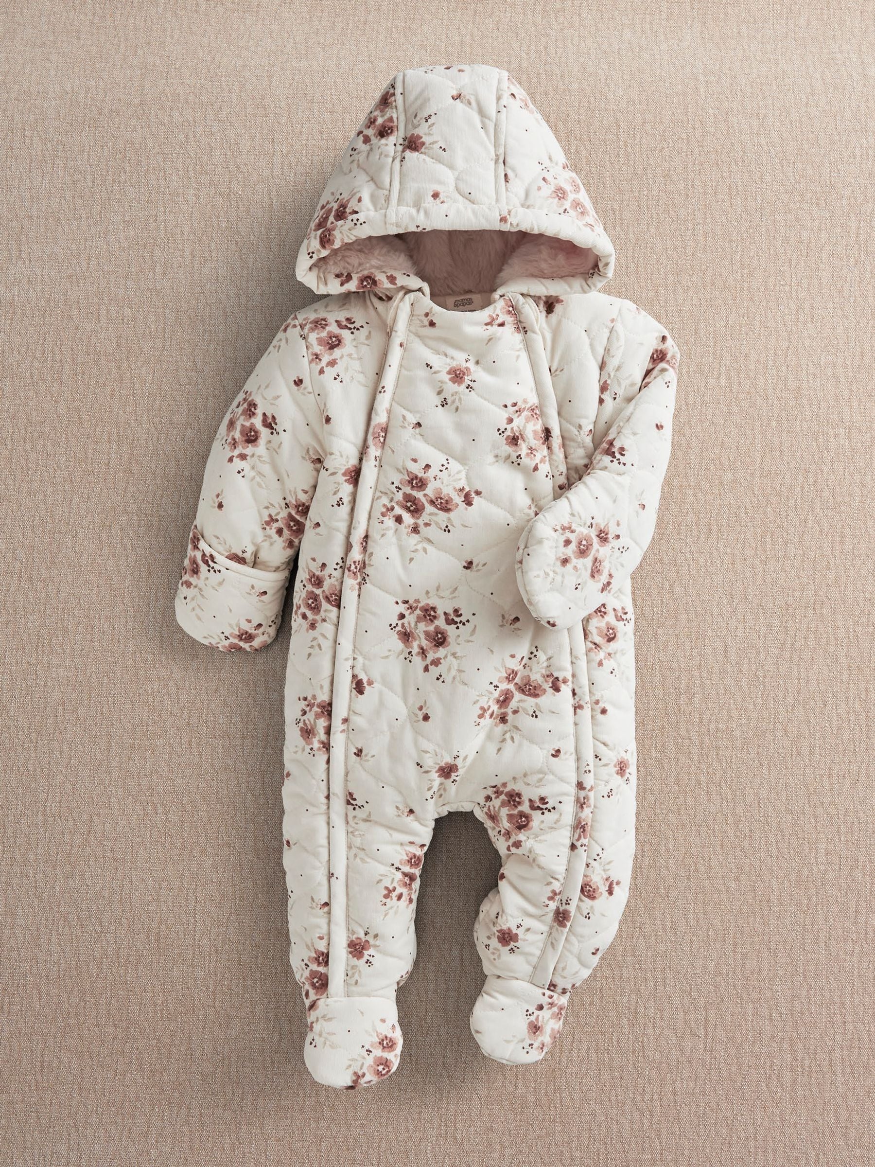Mamas & Papas Unisex Newborn Pink Ditsy Print Pramsuit - Image 1