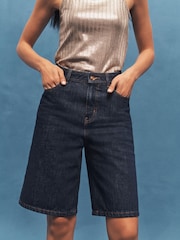 Dark Blue Longline 100% Cotton Denim Shorts - Image 3 of 6
