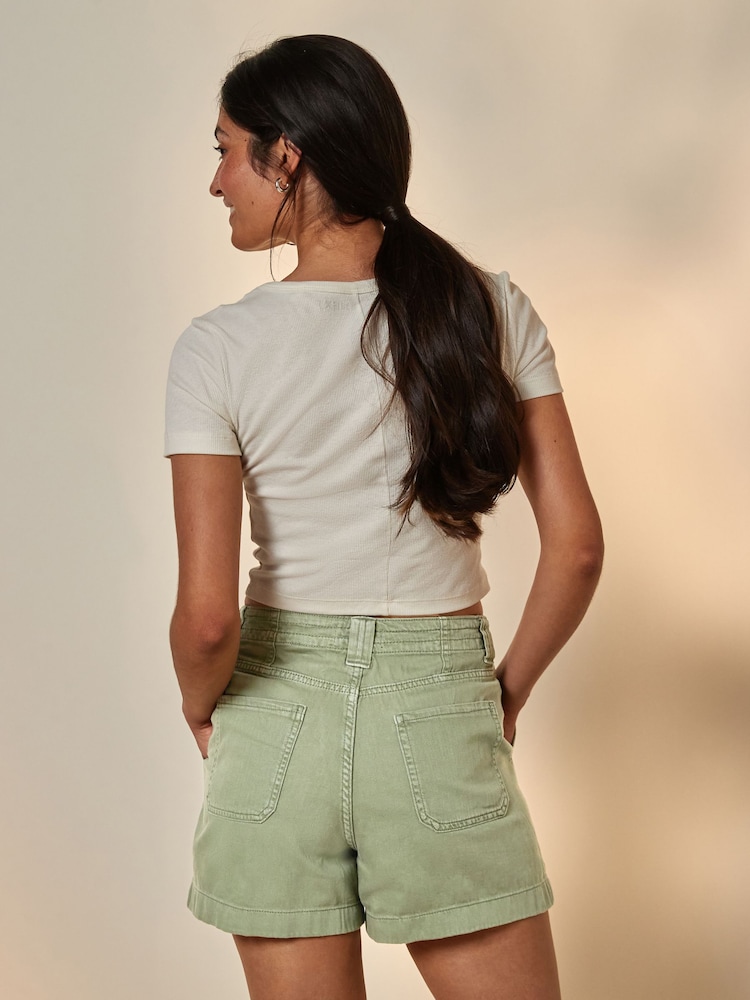 Khaki Green Cargo Utility Lightweight Denim Hourglass Shorts - Image 2 of 5
