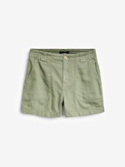Khaki Green Cargo Utility Lightweight Denim Hourglass Shorts - Image 4 of 5