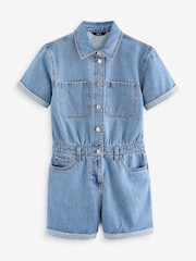 Mid Blue 100% Cotton Short Sleeve Denim Playsuit - Image 4 of 5