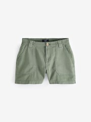 Khaki Green 100% Cotton Cargo Utility Lightweight Denim Shorts - Image 5 of 6