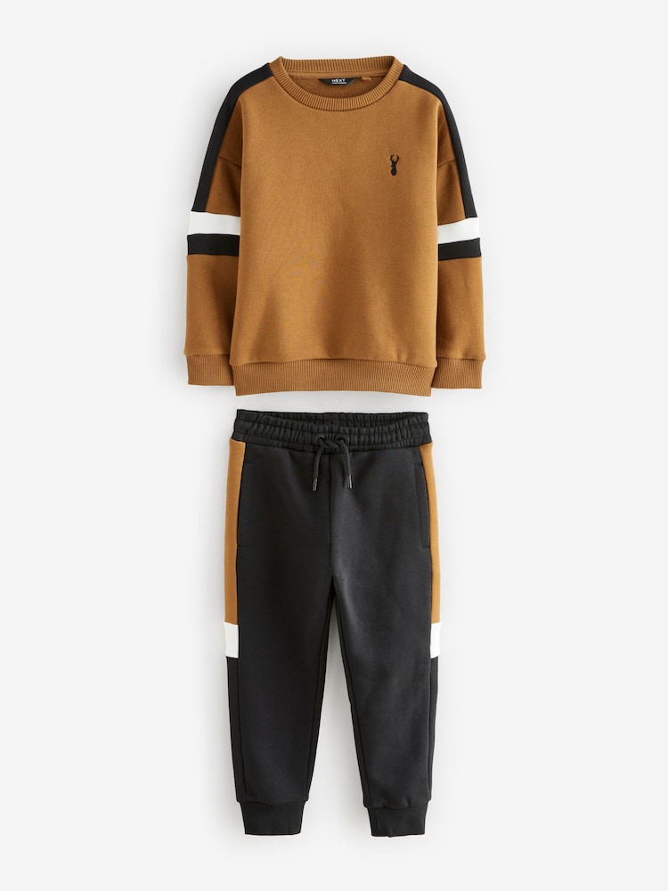 Black Colourblock Crew Neck Sweat and Joggers Set (3-16yrs) - Image 1 of 4