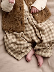 Mamas & Papas Brown Bodysuit Gilet & Gingham Trousers 3 Piece Set - Image 3 of 7