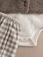 Mamas & Papas Brown Bodysuit Gilet & Gingham Trousers 3 Piece Set - Image 7 of 7