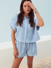 Blau - Bestickte Pull-on-Shorts mit TENCEL™ - Bild 1 von 6