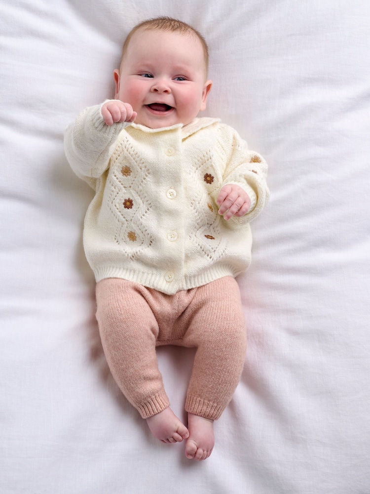 Mamas & Papas Pink Emb Knit Cardi & Legging Set 2 Piece - Image 1 of 8