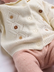 Mamas & Papas Pink Emb Knit Cardi & Legging Set 2 Piece - Image 3 of 8