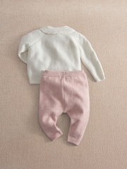 Mamas & Papas Pink Emb Knit Cardi & Legging Set 2 Piece - Image 6 of 8