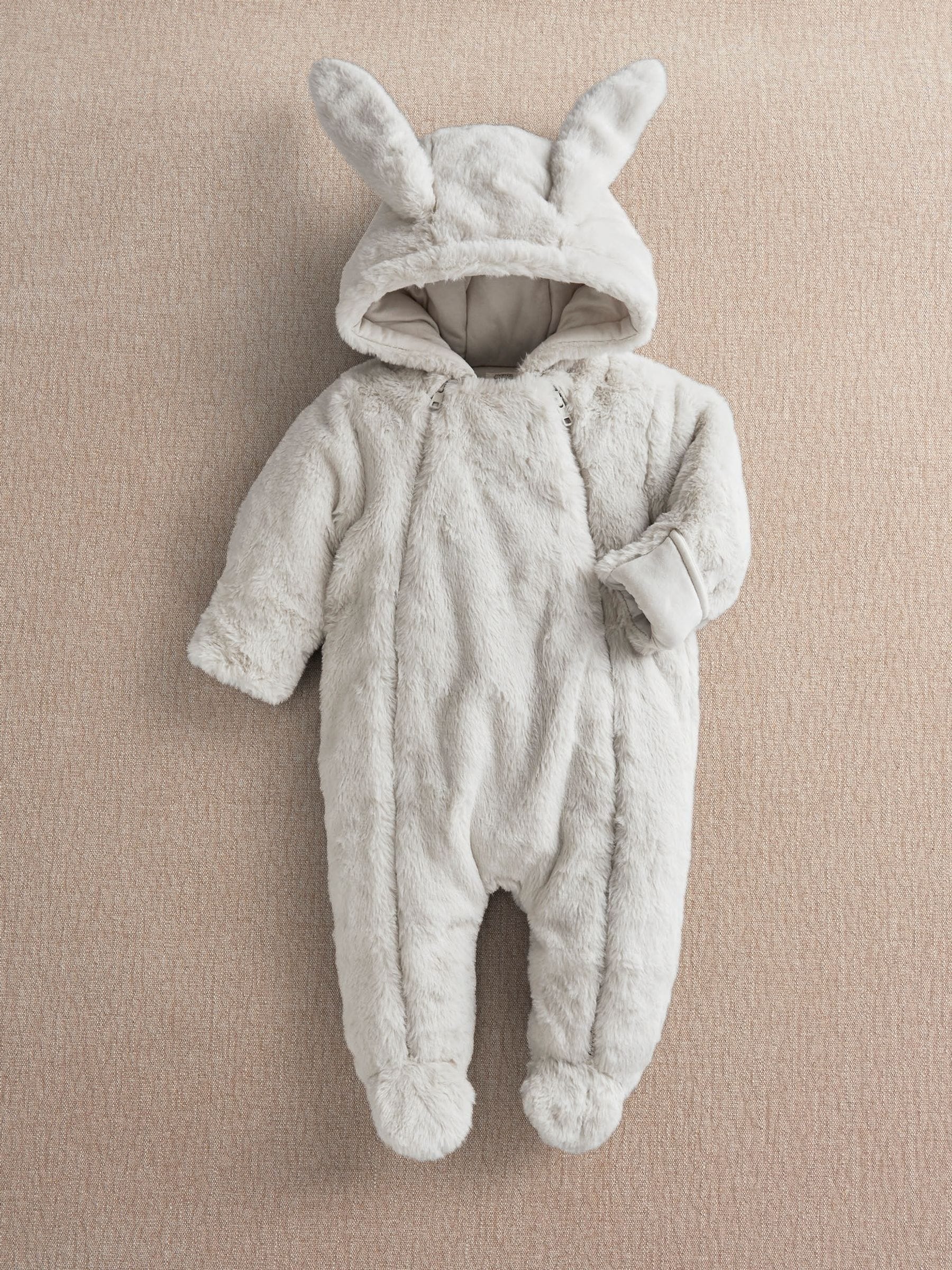 Mamas & Papas Baby Unisex Faux Fur Pramsuit With Bunny Ears, Grey, Size Age: 6-9 Months - Image 3