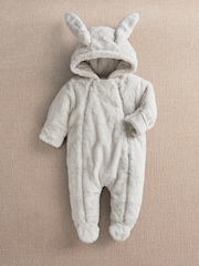 Mamas & Papas Grey Faux Fur Pramsuit with Bunny Ears - Image 1 of 4