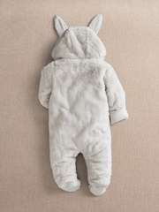 Mamas & Papas Grey Faux Fur Pramsuit with Bunny Ears - Image 2 of 4