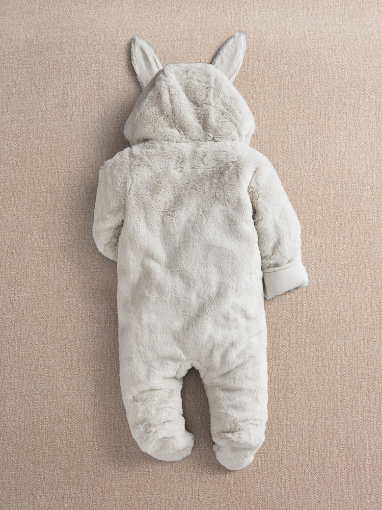 Mamas & Papas Grey Faux Fur Pramsuit with Bunny Ears - Image 2 of 4 Mamas & Papas Grey Faux Fur Pramsuit with Bunny Ears - Image 2 of 4