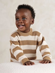 Mamas & Papas Brown Stripe Knitted Jumper & Leggings Set - Image 1 of 7