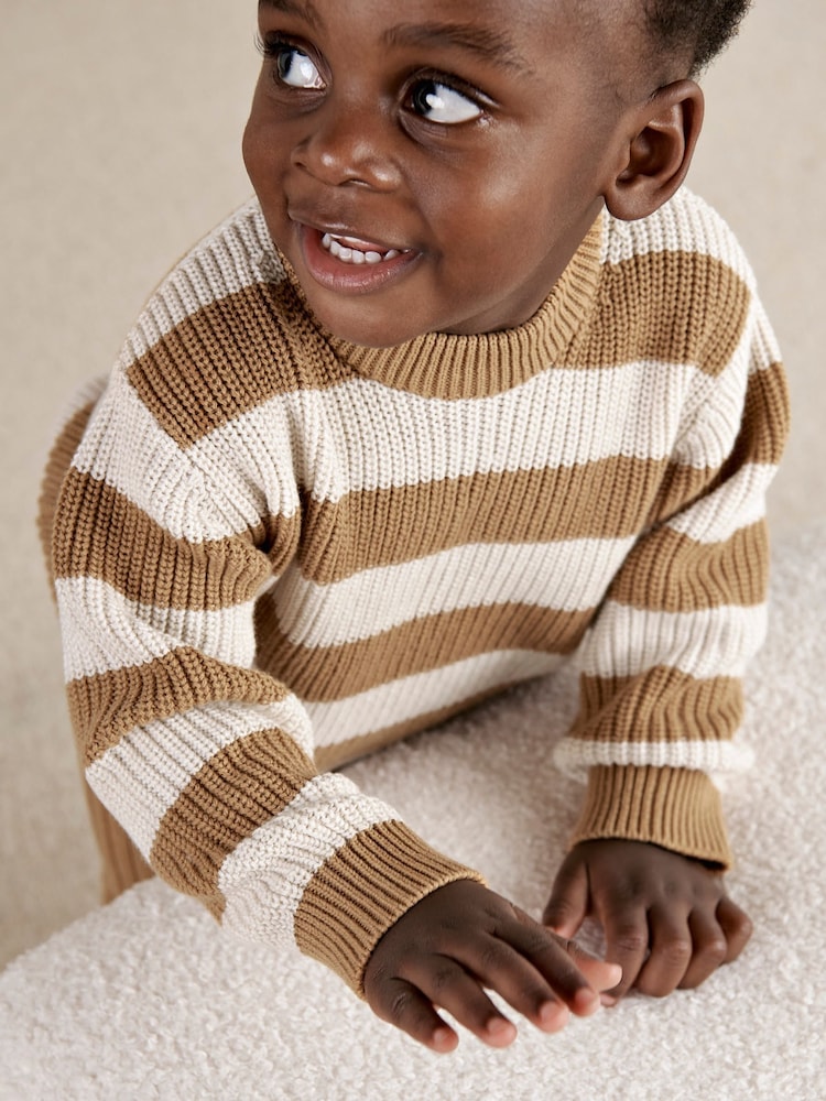 Mamas & Papas Brown Stripe Knitted Jumper & Leggings Set - Image 2 of 7 Mamas & Papas Brown Stripe Knitted Jumper & Leggings Set - Image 2 of 7