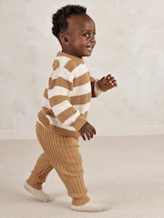 Mamas & Papas Brown Stripe Knitted Jumper & Leggings Set - Image 4 of 7